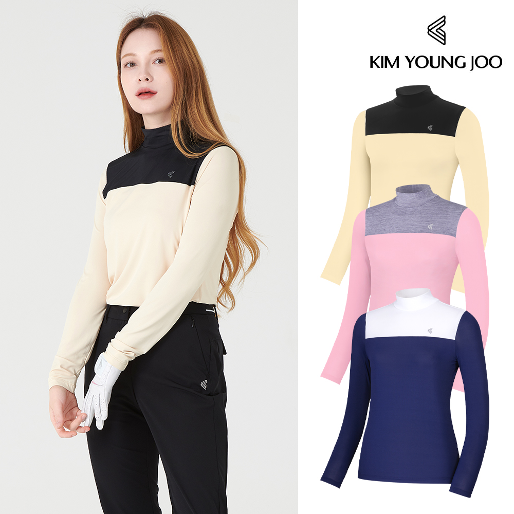 [핫딜] 김영주 여성 배색 반폴라 하프 긴팔 티셔츠