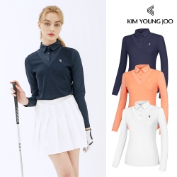 [핫딜] 김영주 여성 골프웨어 봄 가을 에센셜 냉감 쿨링 긴팔 카라티셔츠