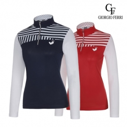 [타임세일] 조르지오페리 골프 여성 썸머 하프 집업 스트라이프 배색 콤보 티셔츠