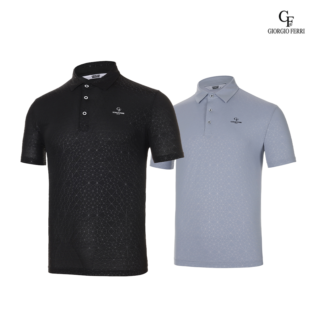 [패션특가] 조르지오페리 골프 남성 육각 패턴 카라 반팔 티셔츠